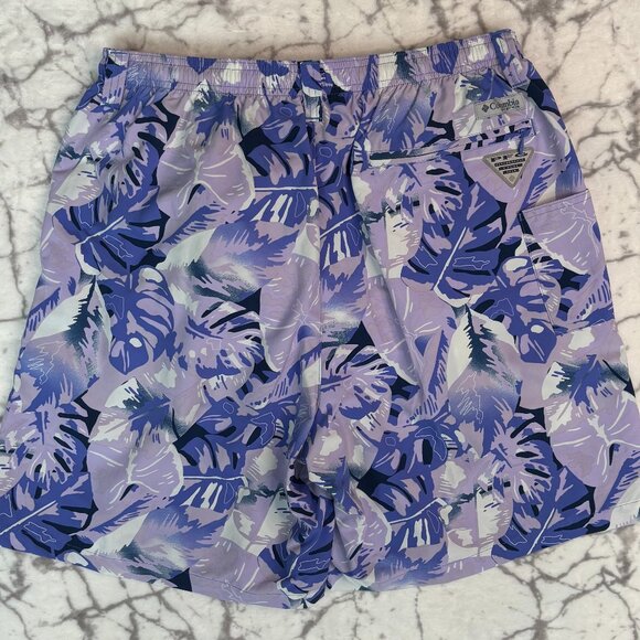 NEW COLUMBIA Water Shorts Super Backcast Men's M Purple Floral Omnishade Swim - Picture 9 of 11